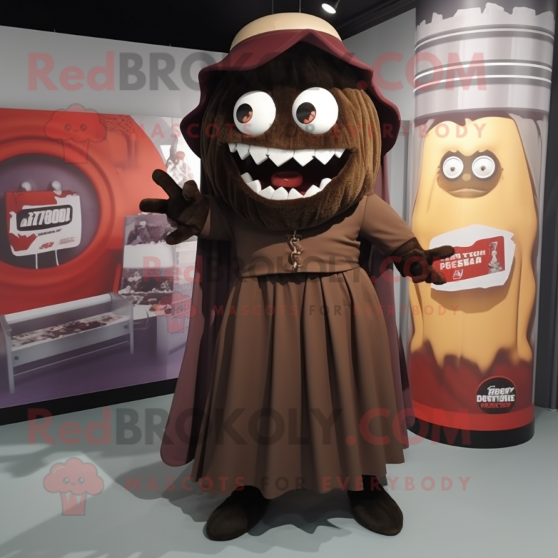 Brown Vampire mascot costume character dressed with a A-Line Skirt and Caps