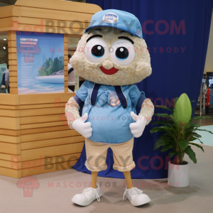 nan Oyster mascot costume character dressed with a Denim Shorts and Bracelet watches