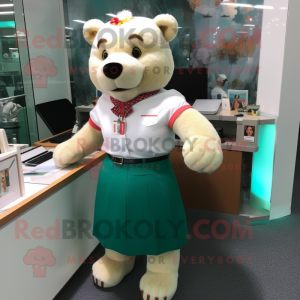 nan Bear mascot costume character dressed with a Pencil Skirt and Bracelet watches