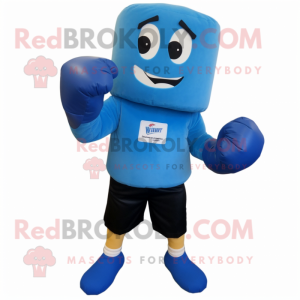Blue Boxing Glove mascot costume character dressed with a Capri Pants and Messenger bags