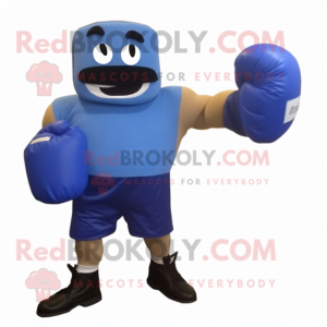 Blue Boxing Glove mascot costume character dressed with a Capri Pants and Messenger bags