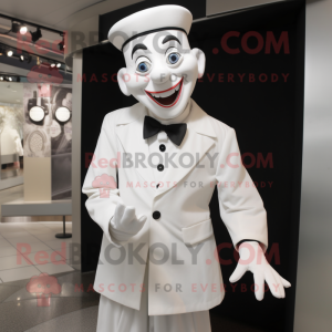 White Mime mascot costume character dressed with a Dress Shirt and Rings