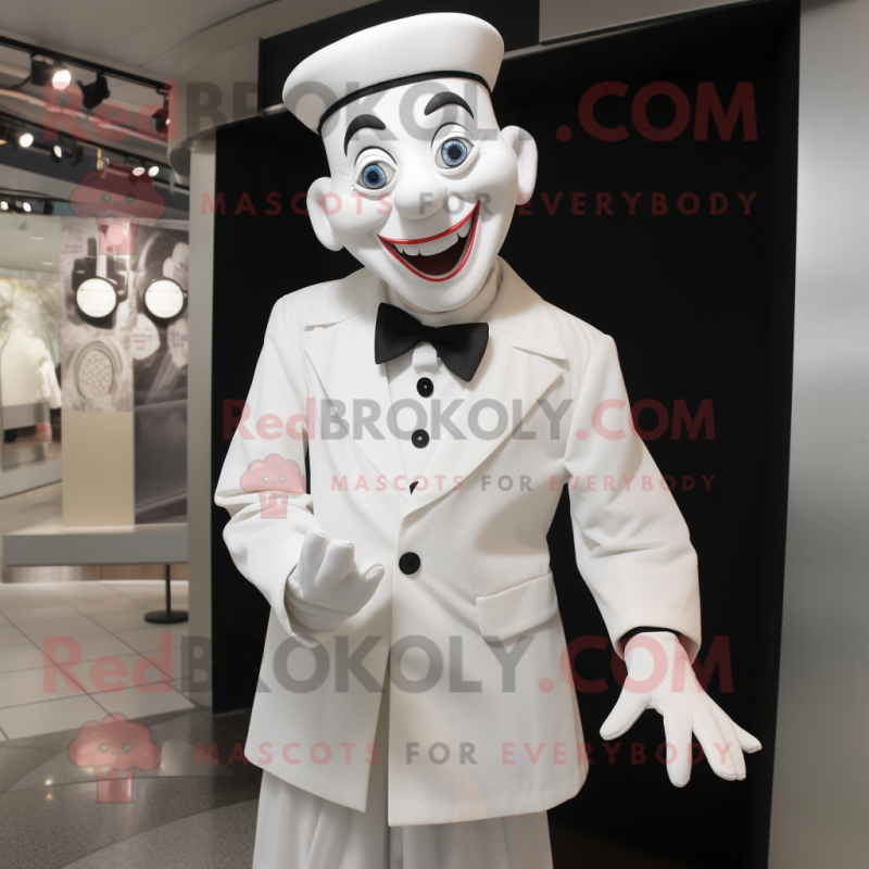 White Mime mascot costume character dressed with a Dress Shirt and Rings White Mime mascot costume character dressed with a Dress Shirt and Rings