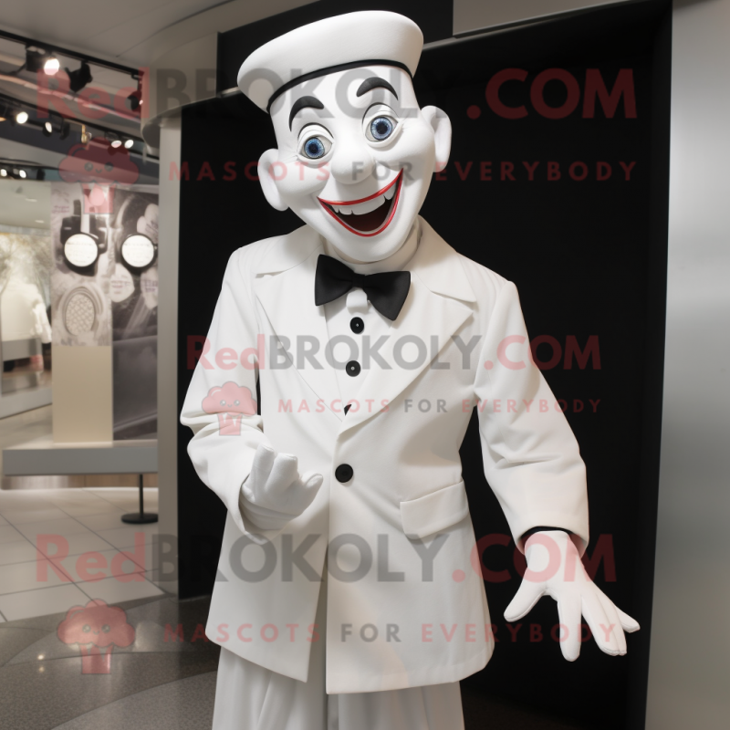 White Mime mascot costume character dressed with a Dress Shirt and Rings