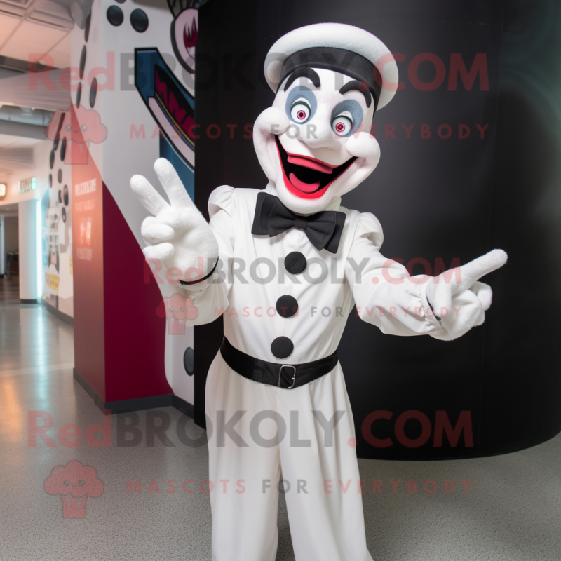 White Mime mascot costume character dressed with a Dress Shirt and Rings