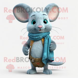 Cyan Chinchilla mascot costume character dressed with a Boyfriend Jeans and Shawl pins
