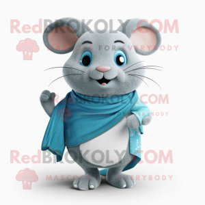 Cyan Chinchilla mascot costume character dressed with a Boyfriend Jeans and Shawl pins