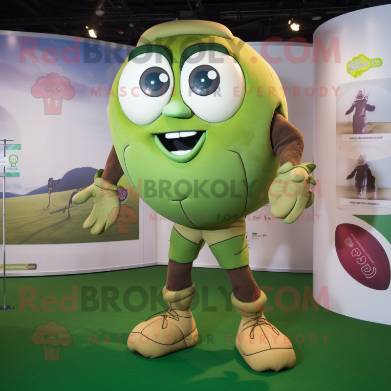 Olive Rugby Ball mascot costume character dressed with a Bodysuit and Rings