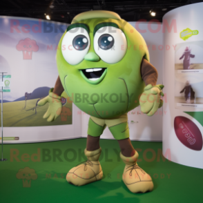 Olive Rugby Ball mascot costume character dressed with a Bodysuit and Rings