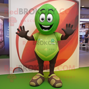 Olive Rugby Ball mascot costume character dressed with a Bodysuit and Rings