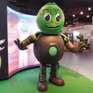 Olive Rugby Ball mascot costume character dressed with a Bodysuit and Rings