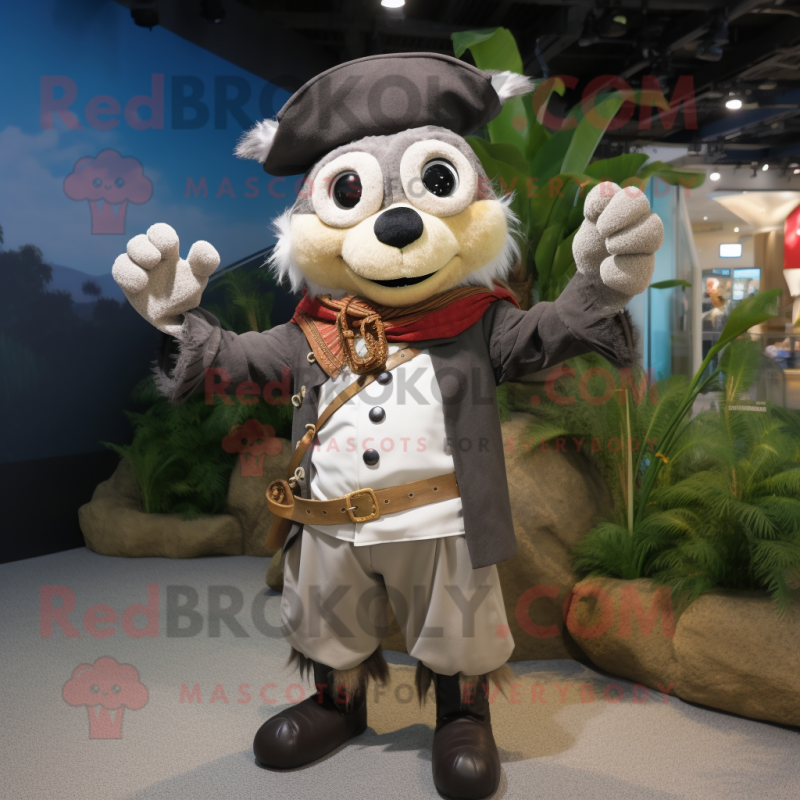 Gray Pirate mascot costume character dressed with a Parka and Gloves