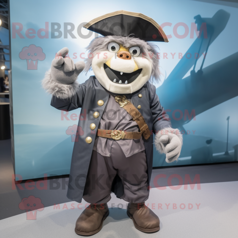 Gray Pirate mascot costume character dressed with a Parka and Gloves