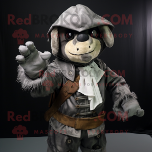 Gray Pirate mascot costume character dressed with a Parka and Gloves