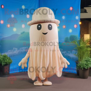 Beige Jellyfish mascot costume character dressed with a Dress Shirt and Caps