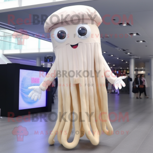 Beige Jellyfish mascot costume character dressed with a Dress Shirt and Caps