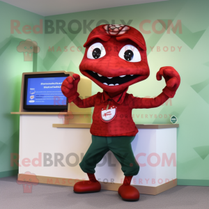 Red Snake mascot costume character dressed with a Romper and Ties