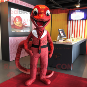 Red Snake mascot costume character dressed with a Romper and Ties