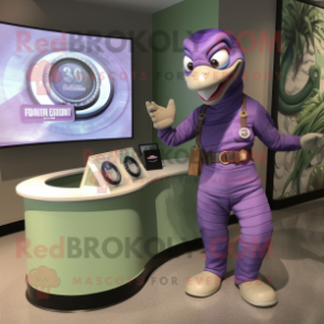 Lavender Titanoboa mascot costume character dressed with a Poplin Shirt and Bracelet watches