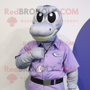 Lavender Titanoboa mascot costume character dressed with a Poplin Shirt and Bracelet watches