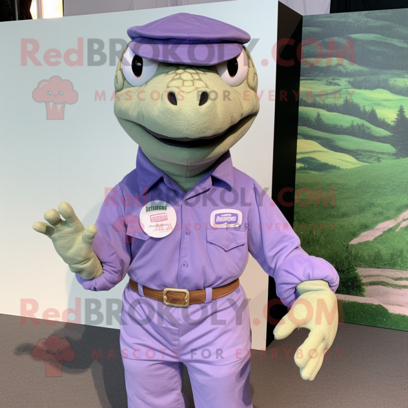 Lavender Titanoboa mascot costume character dressed with a Poplin Shirt and Bracelet watches