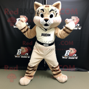 Beige Bobcat mascot costume character dressed with a Playsuit and Belts
