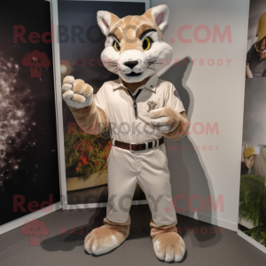 Beige Bobcat mascot costume character dressed with a Playsuit and Belts