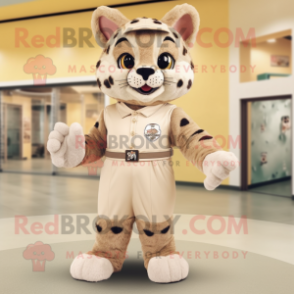 Beige Bobcat mascot costume character dressed with a Playsuit and Belts