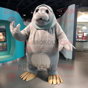 Silver Walrus mascot costume character dressed with a Romper and Cummerbunds