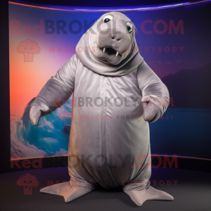 Silver Walrus maskot kostym...