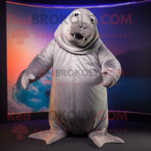 Silver Walrus mascot costume character dressed with a Romper and Cummerbunds