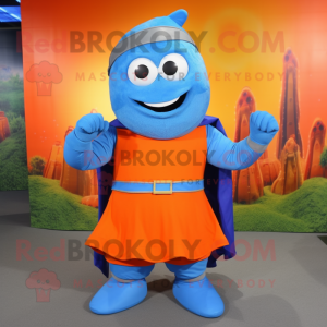 Blue Orange mascot costume character dressed with a Sheath Dress and Belts