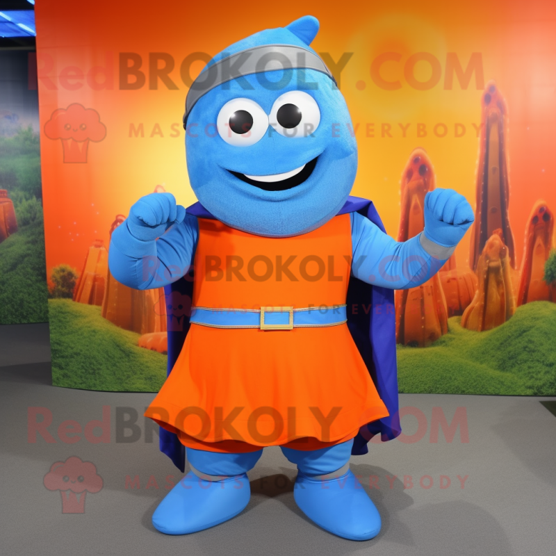 Blue Orange mascot costume character dressed with a Sheath Dress and Belts