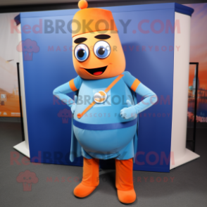 Blue Orange mascot costume character dressed with a Sheath Dress and Belts