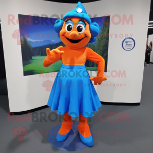 Blue Orange mascot costume character dressed with a Sheath Dress and Belts