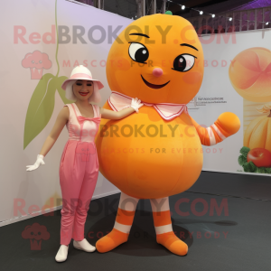 Peach Trapeze Artist mascot costume character dressed with a Playsuit and Cummerbunds