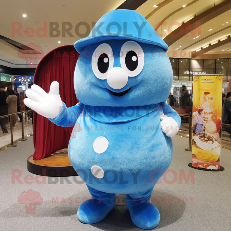 Sky Blue Engagement Ring mascot costume character dressed with a Corduroy Pants and Berets