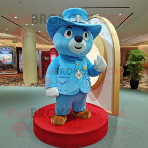 Sky Blue Engagement Ring mascot costume character dressed with a Corduroy Pants and Berets