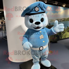 Sky Blue Engagement Ring mascot costume character dressed with a Corduroy Pants and Berets