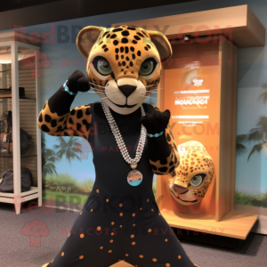 Tan Panther mascot costume character dressed with a Yoga Pants and Necklaces