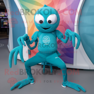 Teal Spider maskot kostym...