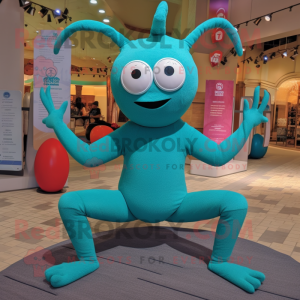 Teal Spider mascot costume character dressed with a Yoga Pants and Bracelet watches