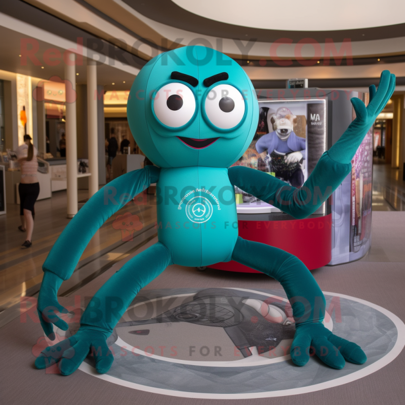 Teal Spider mascot costume character dressed with a Yoga Pants and Bracelet watches