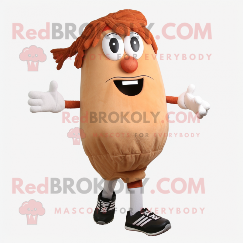 Rust Potato mascot costume character dressed with a Leggings and Shoe laces