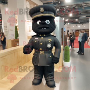 Black Army Soldier mascot costume character dressed with a Evening Gown and Earrings