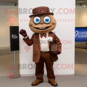 Brown Engagement Ring mascot costume character dressed with a Oxford Shirt and Pocket squares