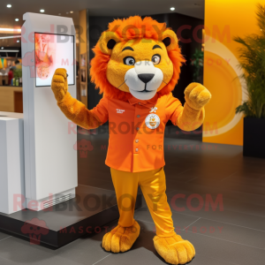 Orange Lion maskot kostume...