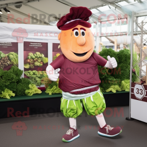 Maroon Corned Beef And Cabbage mascot costume character dressed with a Running Shorts and Headbands