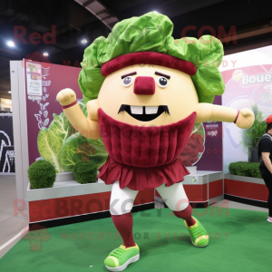 Maroon Corned Beef And Cabbage mascot costume character dressed with a Running Shorts and Headbands