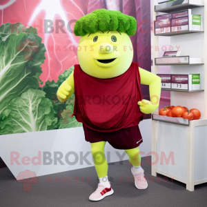 Maroon Corned Beef And Cabbage mascot costume character dressed with a Running Shorts and Headbands